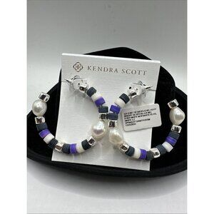 Kendra Scott Rachel Bright Silver Hoop Earrings In Black Purple Mix NWT